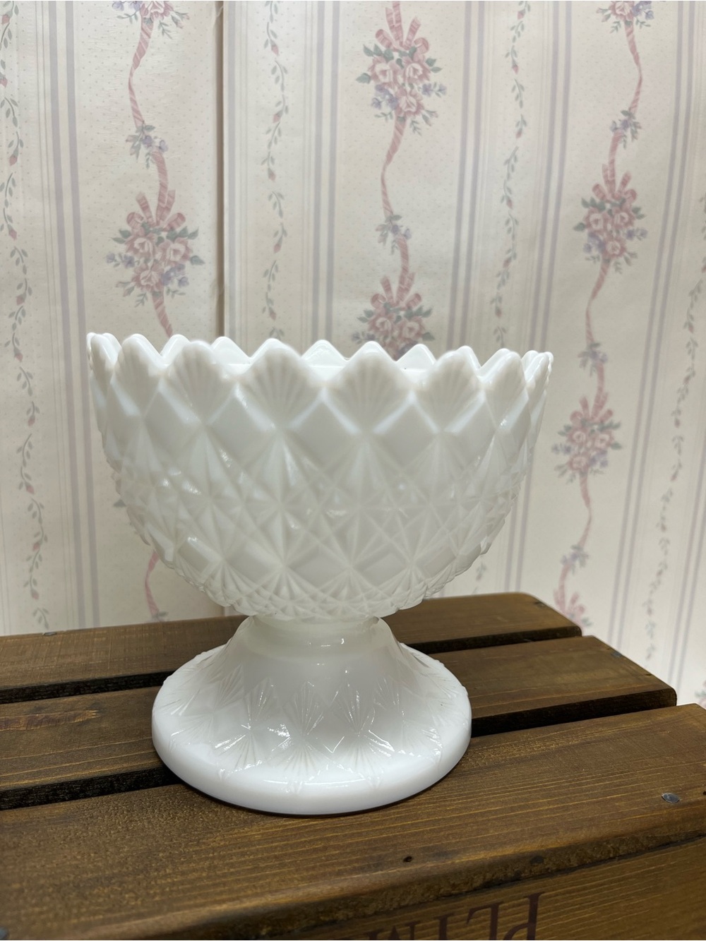 Vintage White Milk Glass Pedestal Bowl